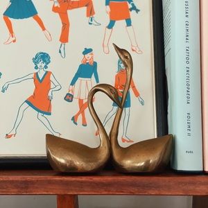 Vintage mid century brass swans (set of 2)